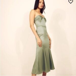 Reformation Hensley Satin Dress Artichoke Green size 10 New with tags